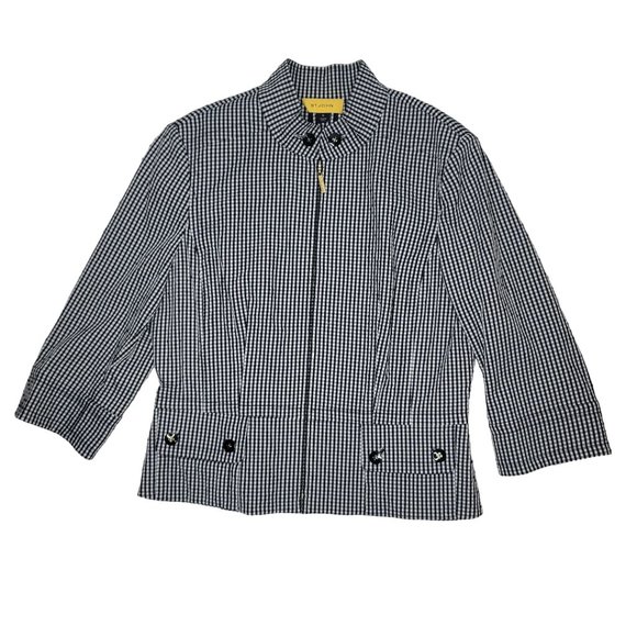 St. John black and white gingham check seersucker blazer size 14 - Picture 1 of 8